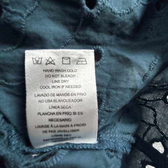 dRA Los Angeles Yara Dress Women's Medium Teal Eyelet Cotton 3/4 Sleeve Pleated - Picture 5 of 10